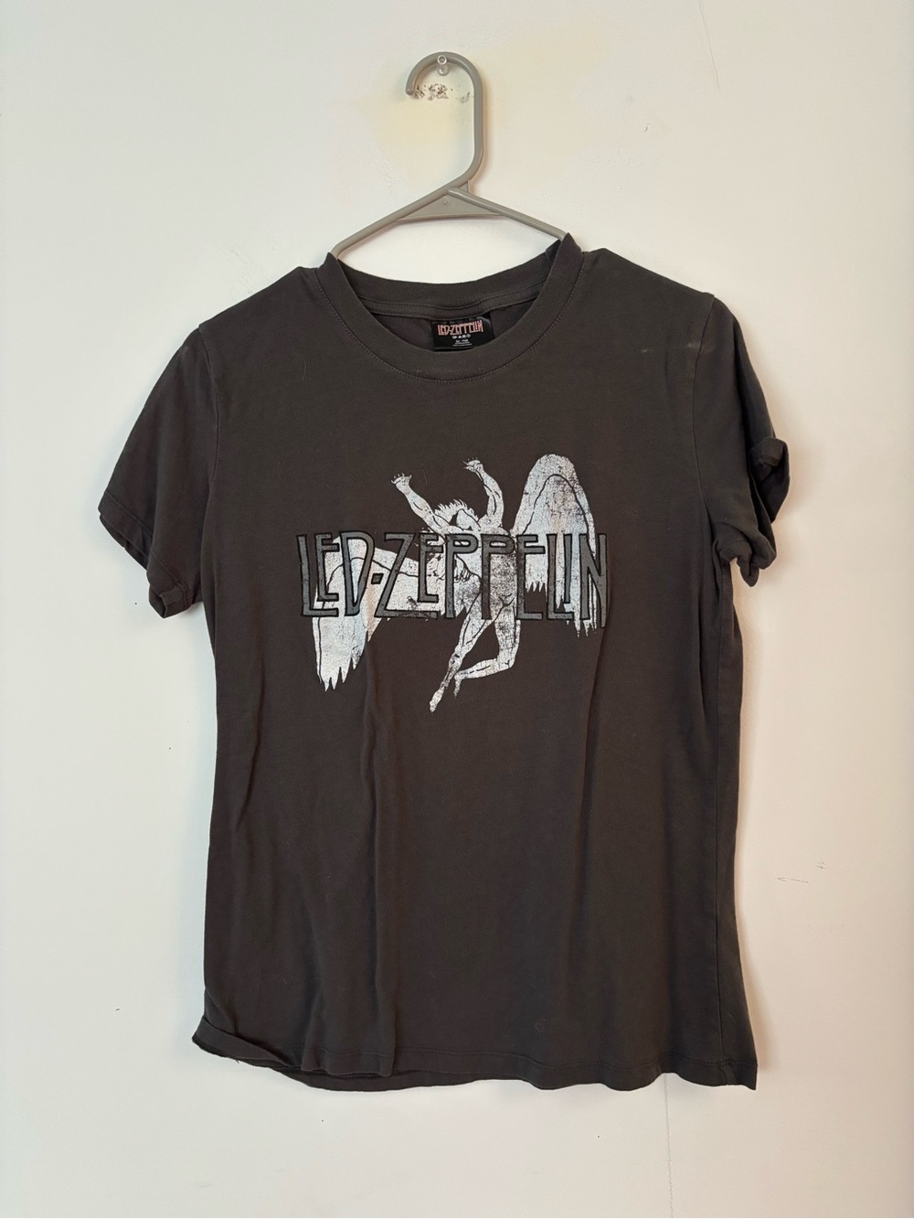 led zeppelin dark grey & white band short sleeve tee shirt